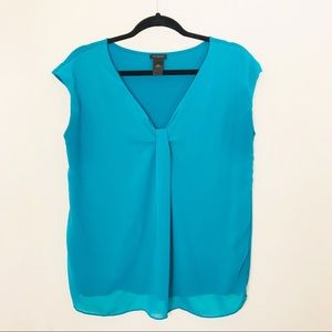 Ann Taylor Teal V-Neck Chiffon Blouse